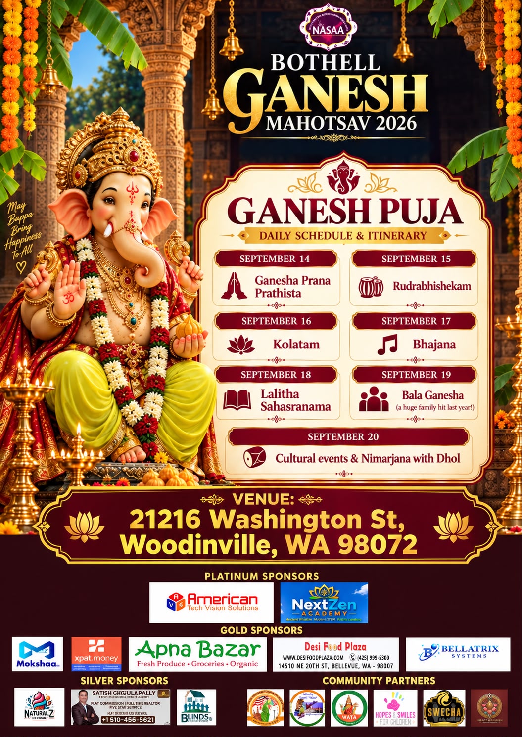 Bothell Ganesh Mahotsav 2026 organized by NASAA