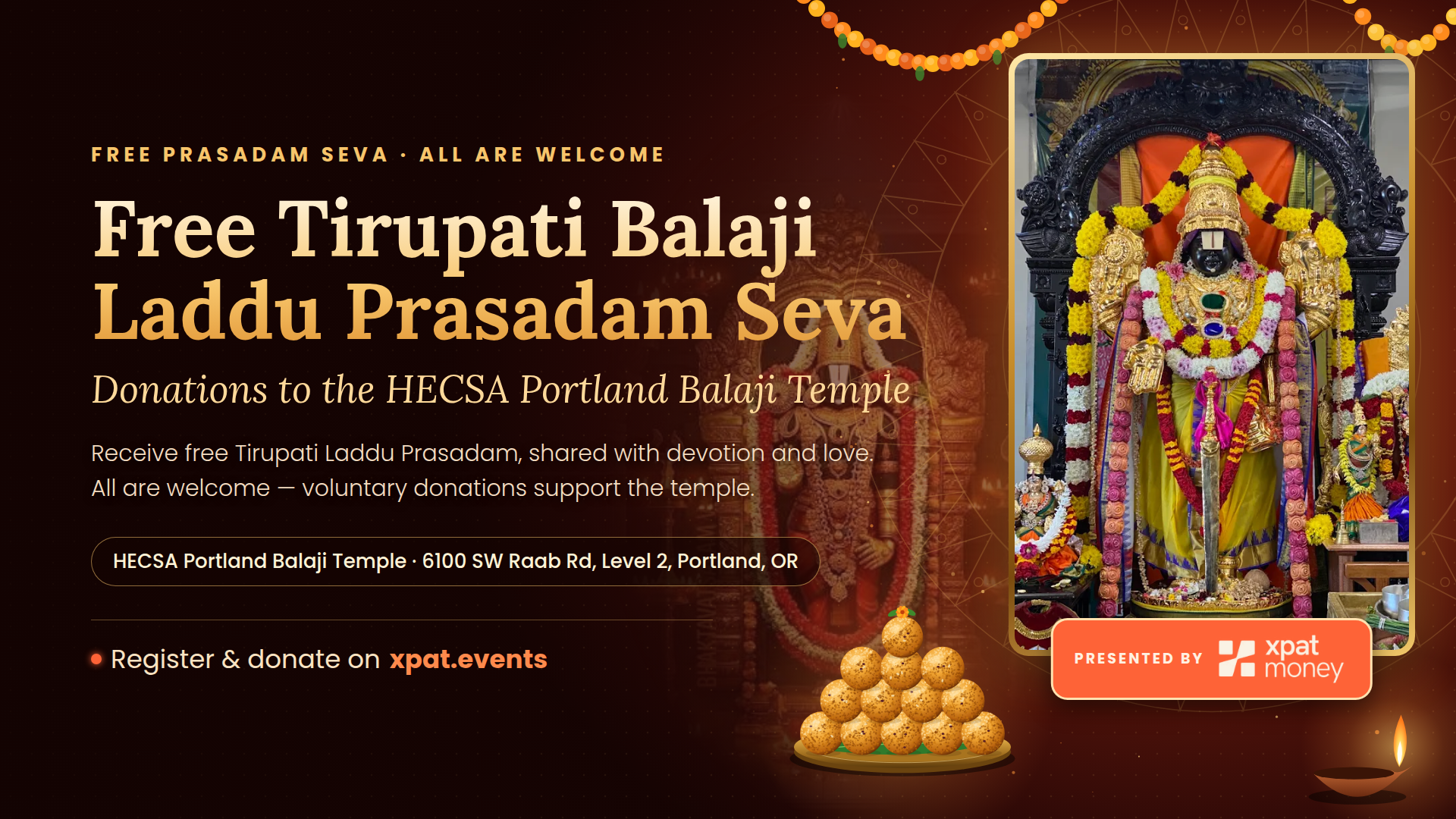 Free Tirupati Balaji Laddu Prasadam Seva - Donations to the HECSA Portland Balaji Temple
