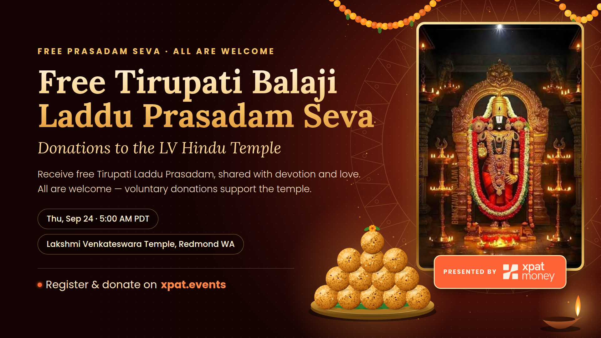 Free Tirupati Balaji Laddu Prasadam Seva - Donations to the LV Hindu Temple